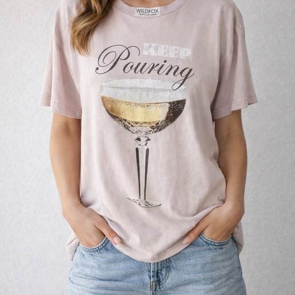 Wildfox Tops - Wildfox 'Keep Pouring' Pink Graphic Tee